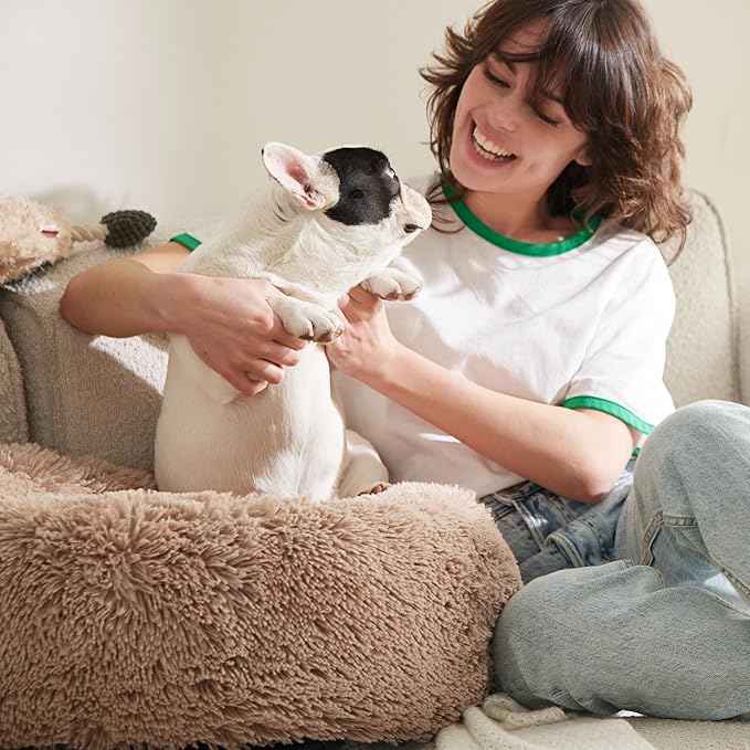 Bedsure Calming Dog Bed Medium Size Dog - Donut Washable Medium Pet Bed, 30 inches Anti-Slip Round