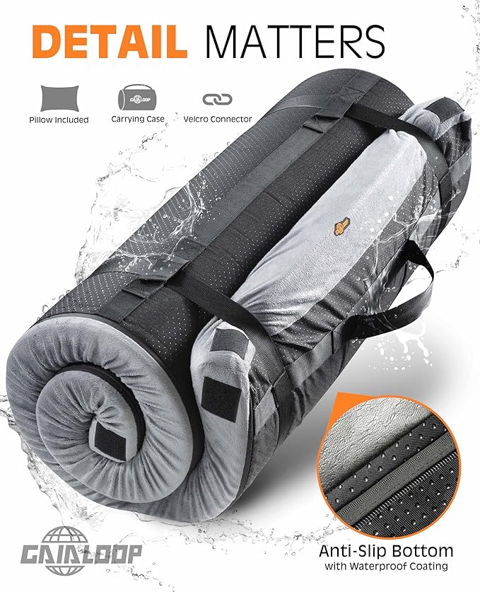 3 Inch GAIALOOP Thick Memory Foam Camping Mattress Sleeping Pad [Car/Tent/Cot] Glamping Portable