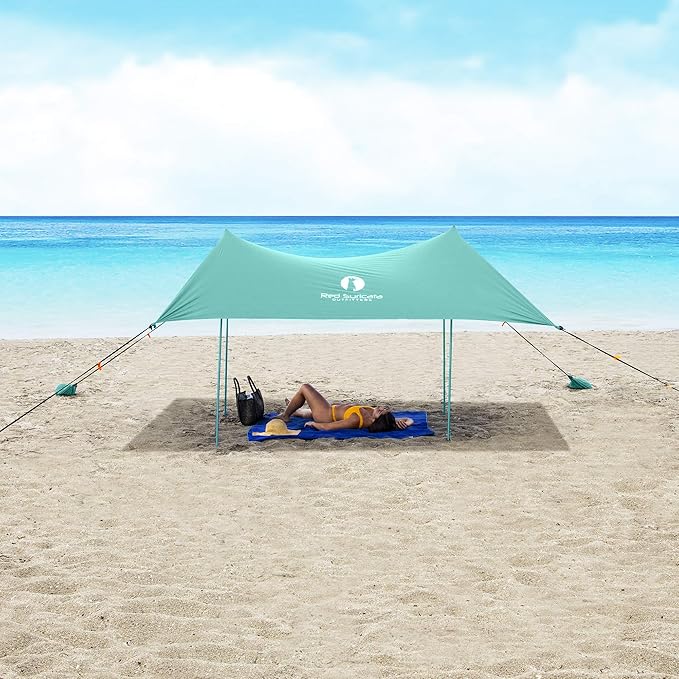 Red Suricata Family Beach Tent & Canopy, UPF50 Sun Shade, 4 Aluminum Poles, Sand Shovel, Medium