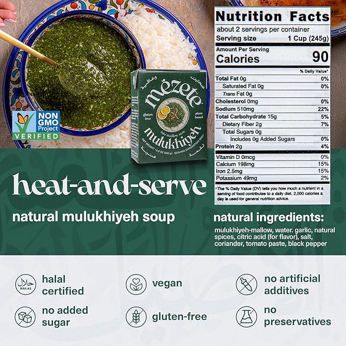 Mezete All-Natural Molokhia Stew | Heat & Serve | Plant Based Instant Stew | Authentic Middle