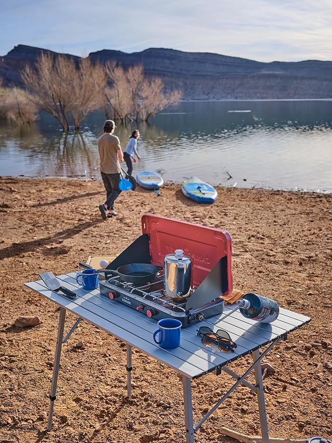 Camp Chef Mountain Series Kodiak - High Outpt Two-Burner Camp Stove - Lid Doubles as Windscreen