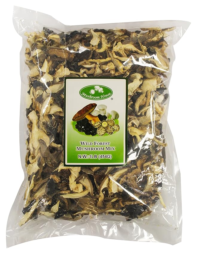 Mushroom House Dried Wild Forest Blend, 16 oz - Gourmet Mix of Porcini, Shiitake, Oyster & Woodear