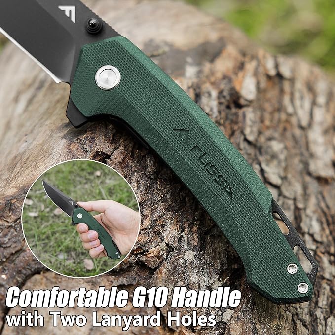 FLISSA Pocket Folding Knife, 3.2??D2 Blade G10 Handle EDC Knife with Pocket Clip Liner Lock for