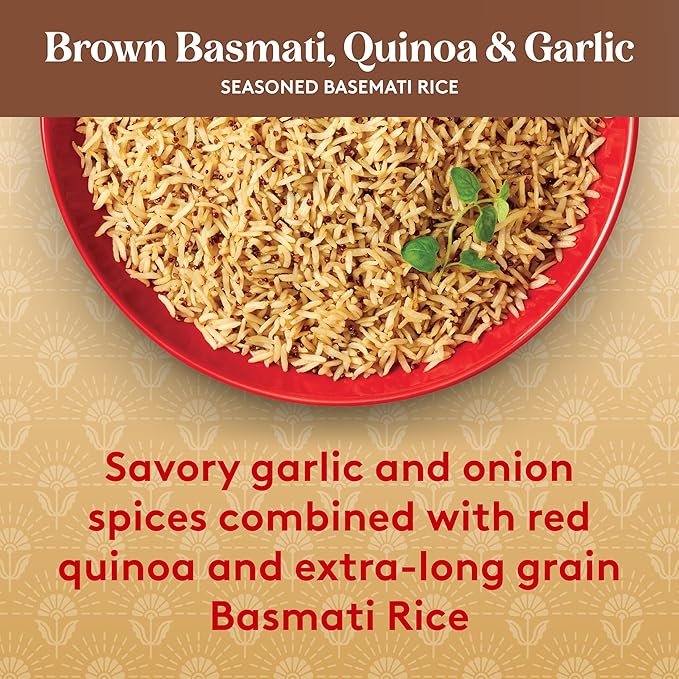 Royal Basmati Brown Rice with Quinoa and Garlic - Ready to Heat Basmati Rice - (6 Pack) 8.5 oz