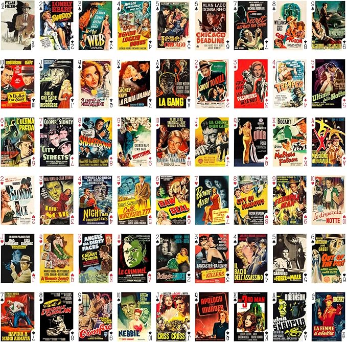 Film Noir Playing Cards (Poker Deck 54 Cards All Different) Vintage Movie Poster Action Detective