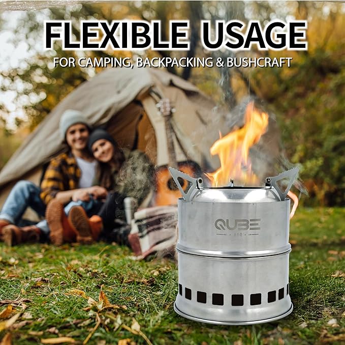 Portable Camping Stove with 3 Fire Starters ??Stainless Steel Wood Burning Mini Camp Stove