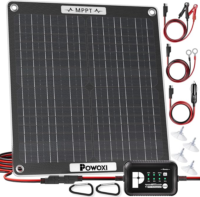 POWOXI 30W Solar Battery Charger: 12V Solar Car Battery Trickle Maintainer - with MPPT Controller