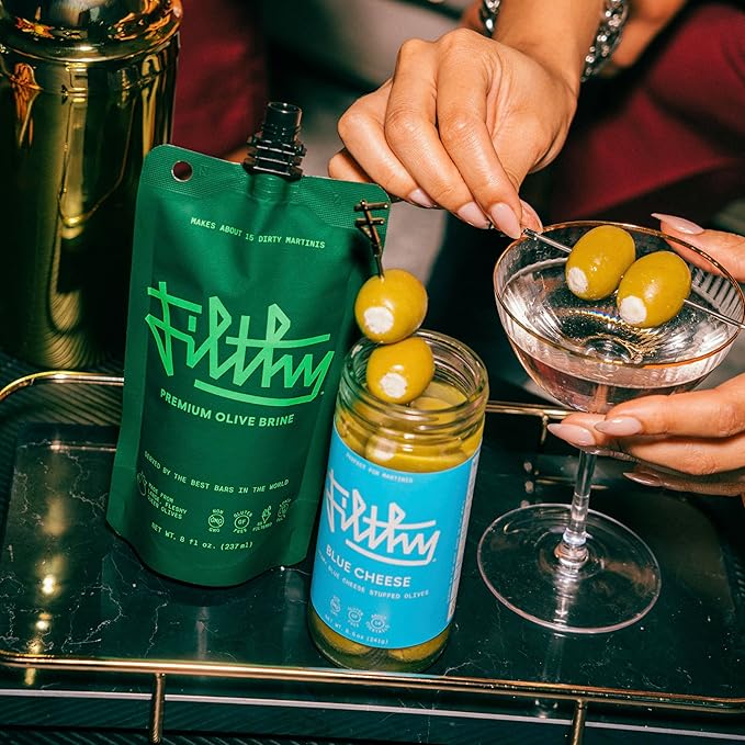 Filthy Blue Cheese Stuffed Olives, Premium Cocktail Garnish, Blue Cheese Stuffed Olives, Naturally