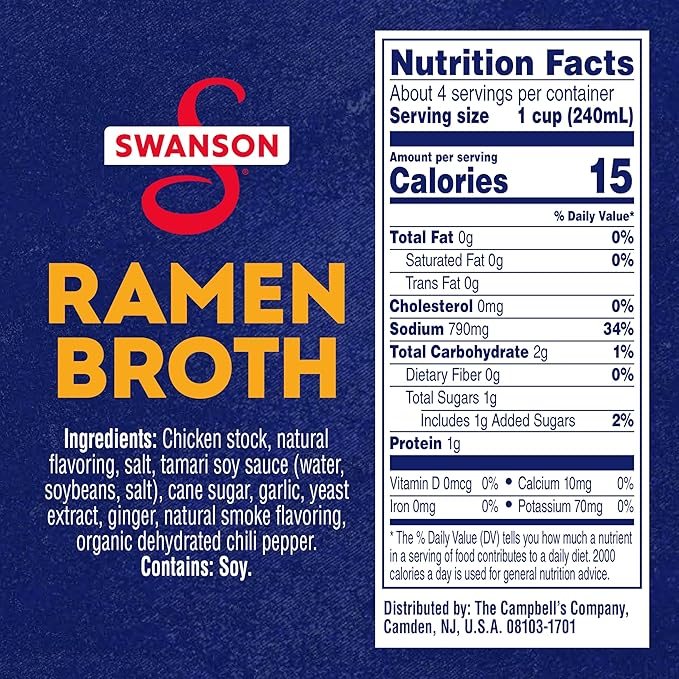 Swanson Ramen Chicken Broth, 32 Oz Carton