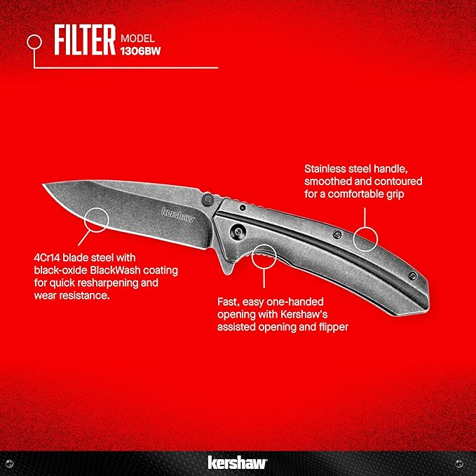 Kershaw Appa Folding Tactical Pocket Knife, SpeedSafe Opening, 2.75 inch Black Blade and Handle &