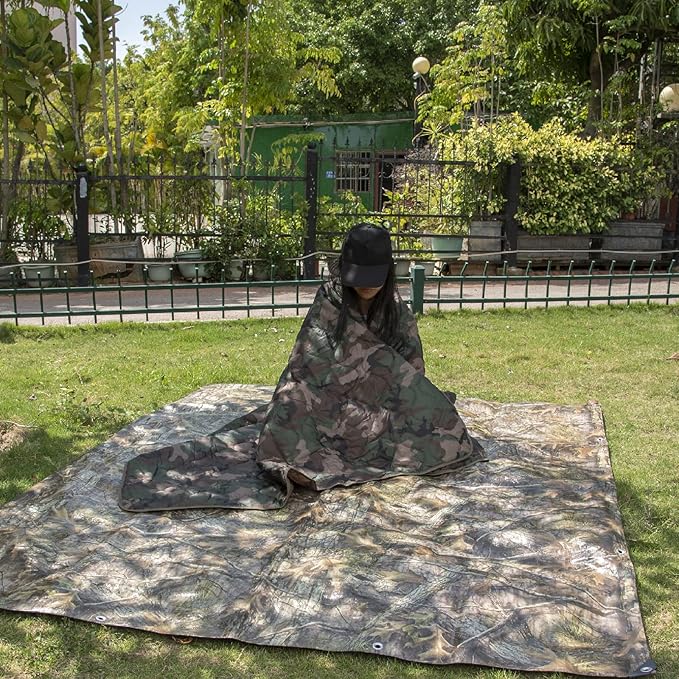 Military Poncho Liner 55”x 79” Camping Blanket Insulation Compact Waterproof for Travel Stadium