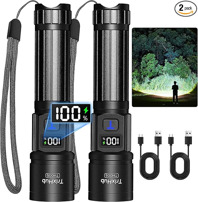 Rechargeable Flashlights 2 Pack, Super Bright High Lumens Flash Light, 5 Modes Zoomable Linternas