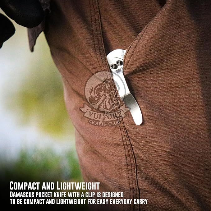 Damascus Pocket Knife for Men Handmade - 6.5 Inches Damascus Folding Knife with Sheath -Ideal for