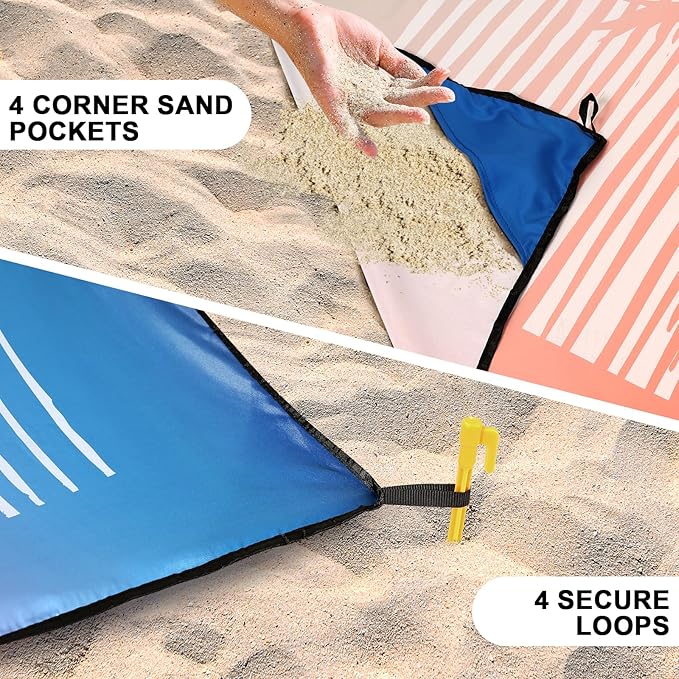 Beach Blanket Waterproof Sandproof Beach Mat 79" X 83"/10'x9'for 2-8 Adults Quick Drying Outdoor