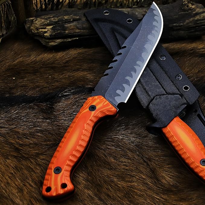 BA-KOR 12.4in Full Tang Fixed Blade Hunting Knife ??6mm 9CR18MoV Steel, G10 Handle, Stonewashed