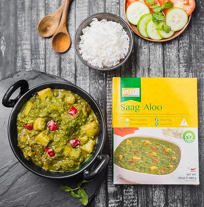 Ashoka Meals 1932, Vegan Spinach & Potato, All-Natural, Heat & Serve Microwaveable Indian Food