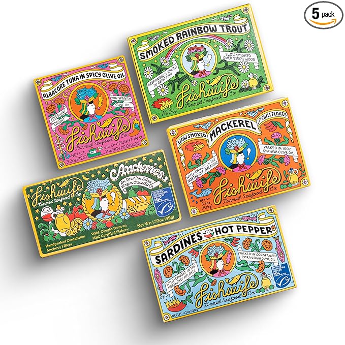 Fishwife Holiday Gift Set (5-Pack Variety with Cantabrian Anchovies, Sardines with Hot Pepper