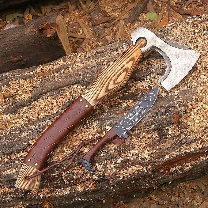 Viking Axe Gift Vikings Knife with Sheath | Hand Forged Real Handmade Outdoor Hunting Camping Axes