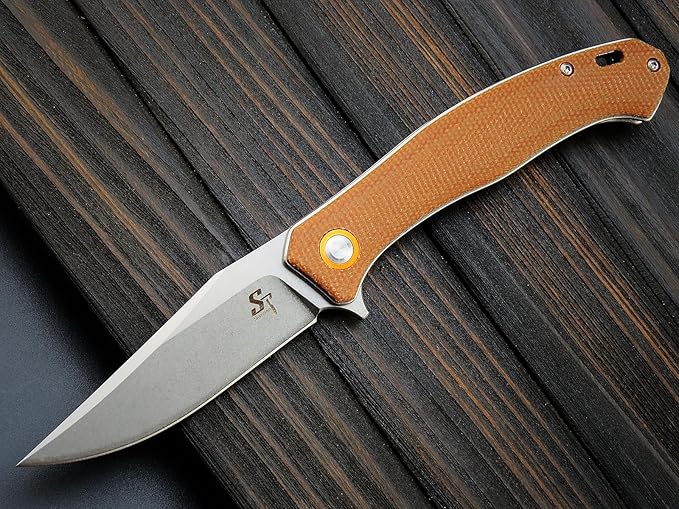 Sitivien ST112 Folding Knife, D2 Blade and Micarta Handle EDC Tool Knife with Pocket Clip for