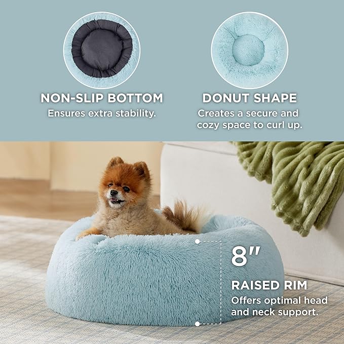 Bedsure Calming Dog Bed for Small Dogs - Donut Washable Small Pet Bed, 23 inches Anti-Slip Round