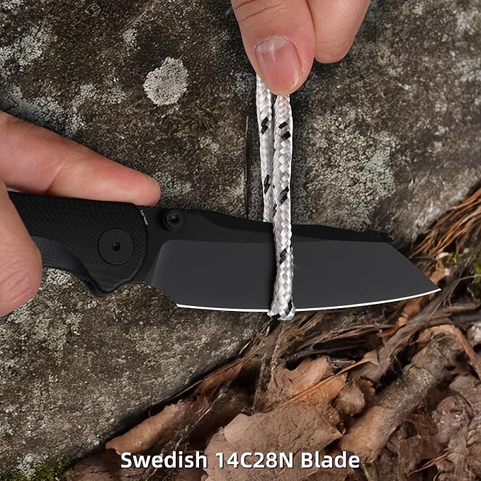 Folding Pocket Knife, 3.35" 14C28N Blade G10 Handle EDC Knife with Liner Lock, Small Pocket Knife