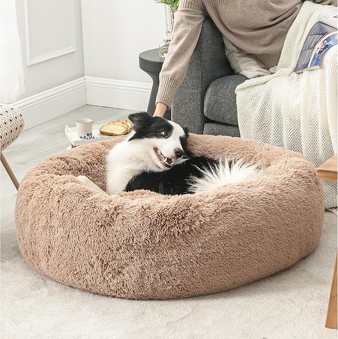 Bedsure Calming Dog Beds Large Sized Dog - Donut Washable Large Pet Bed, 36 inches Anti-Slip Round