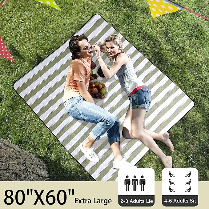 HX&OD Outdoor Picnic Blanket Extra Large, 80”x60” Waterproof Picnic Mat Foldable Camping Blanket