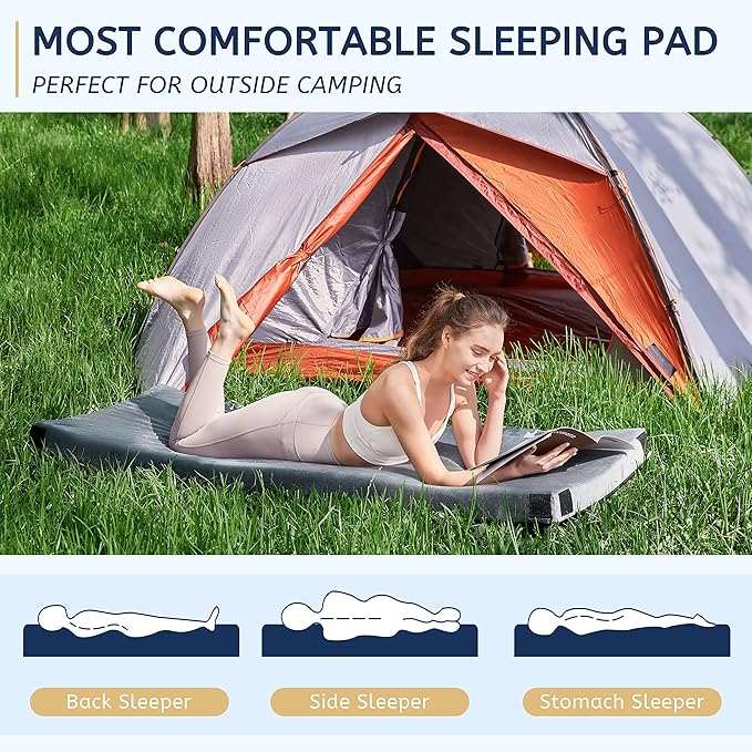 HomeMate CertiPUR-US Memory Foam Camping Mattress Pad Portable Roll Up Mattress for Adults Sleeping