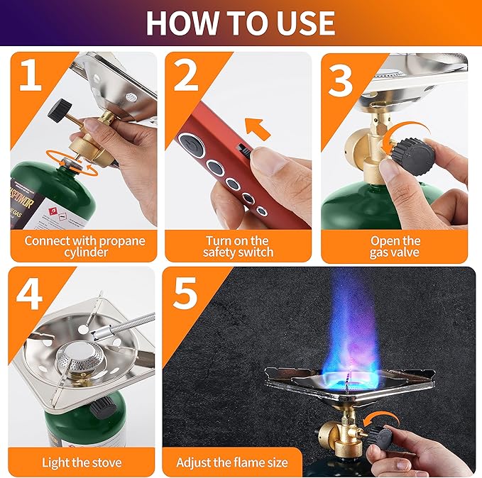 Propane Cylinder Top Stove with Adjustable Burner, Portable Camping/Backpacking Cooker