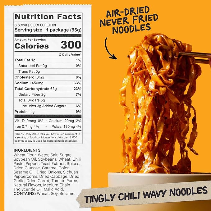 Momofuku Tingly Chili Ramen Noodles by David Chang, 5 Count (Pack of 1) Air-Dried Vegan Instant