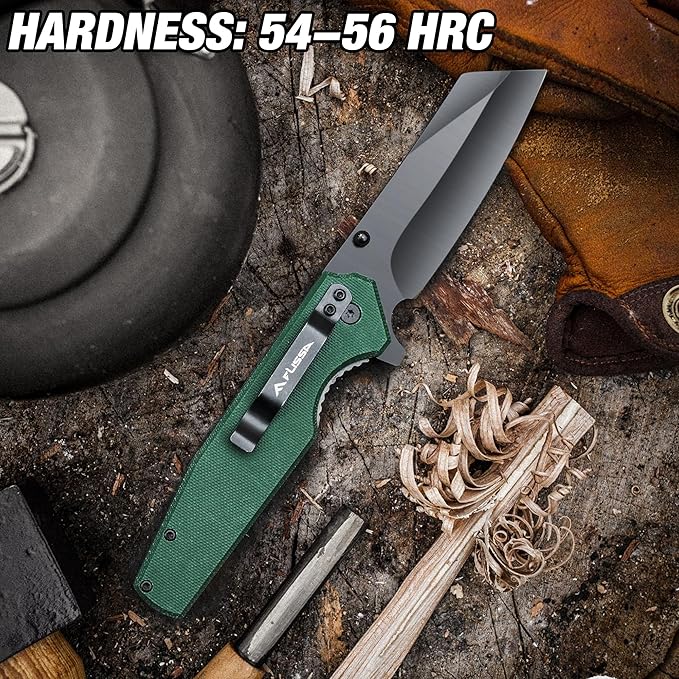 FLISSA Folding Knife, 4-3/4" Reverse Tanto Folding Pocket Knife, Black Stonewash Blade, G10 Handle