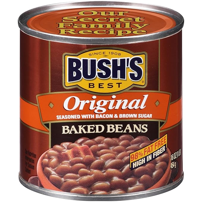 BUSH'S BEST 16 oz Canned Original Baked Beans, Source of Plant Based Protein and Fiber, Low Fat