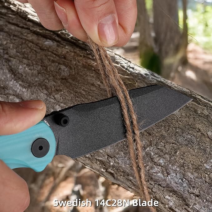 Folding Pocket Knife, 3.35" 14C28N Blade G10 Handle EDC Knife with Liner Lock, Small Pocket Knife