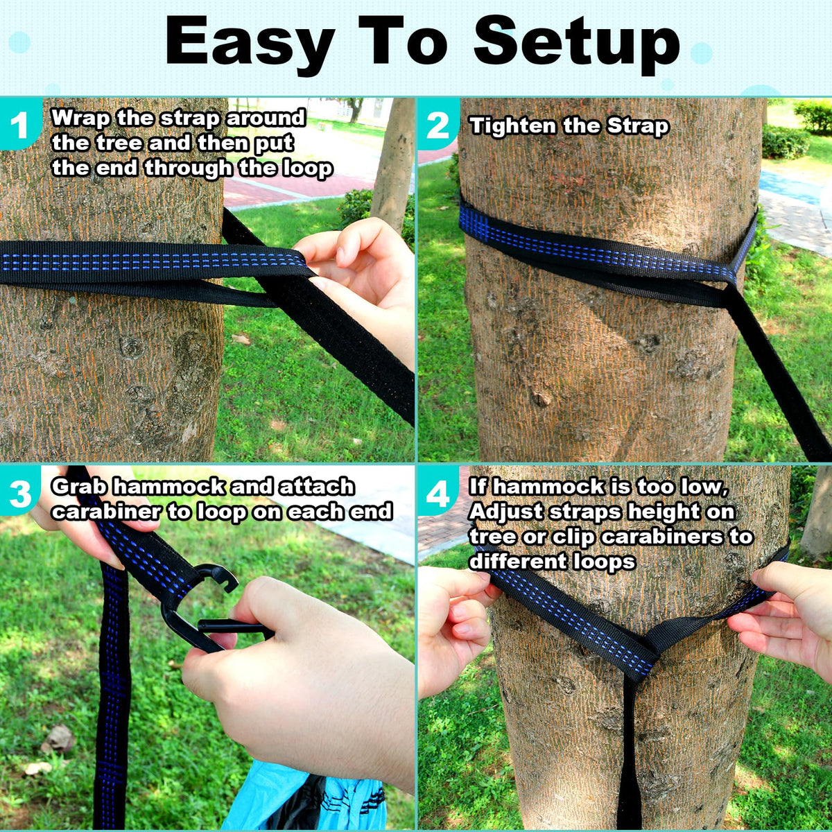 SZHLUX Camping Hammock Double & Single Portable Hammocks with 2 Tree Straps and Attached Carry