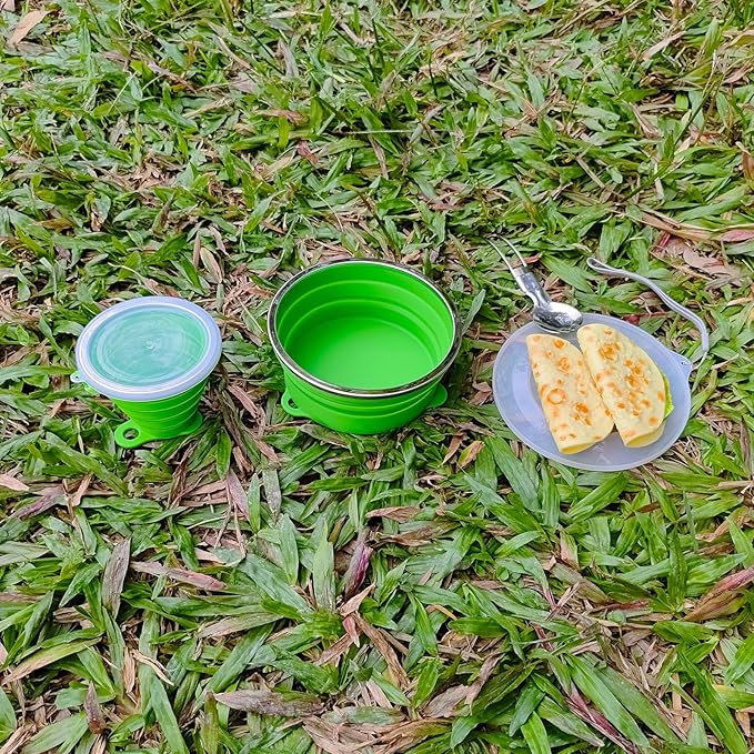 Mess Kit for Camping Silicone Collapsible Bowl Collapsible Cup and Stainless Steel Spoon for