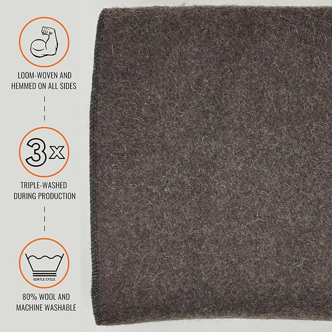 Arcturus Military Wool Blanket - Warm, Thick, Washable - Great for Outdoors, Camping, Stadium