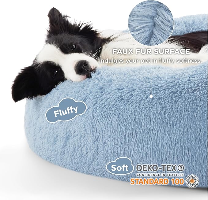 Bedsure Calming Dog Bed for Large Dogs - Donut Washable Large Pet Bed, Anti-Slip Round Fluffy Plush