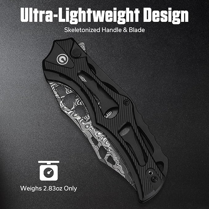CIVIVI Biophase Pocket Folding Knife for Men, 3.48" Damascus Blade Aluminum Handle, Lightweight
