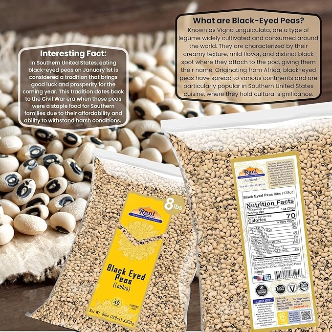 Rani Black Eyed Peas, Dried Cowpeas (Lobhia) 128oz (8lbs) 3.63kg Bulk ~ All Natural | Vegan |