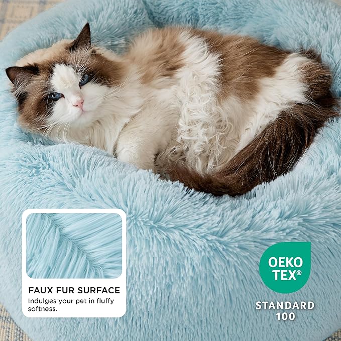 Bedsure Calming Cat Beds for Indoor Cats - Small Cat Bed Washable 20 inches, Anti-Slip Round Fluffy