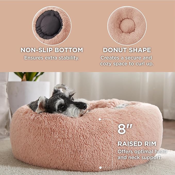 Bedsure Calming Dog Bed for Small Dogs - Donut Washable Small Pet Bed, 23 inches Anti-Slip Round