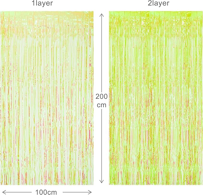 BRAVESHINE Iridescent Foil Fringe Backdrop - 2 Pack 3.2 x 6.5 ft Holographic Tinsel Curtain Party