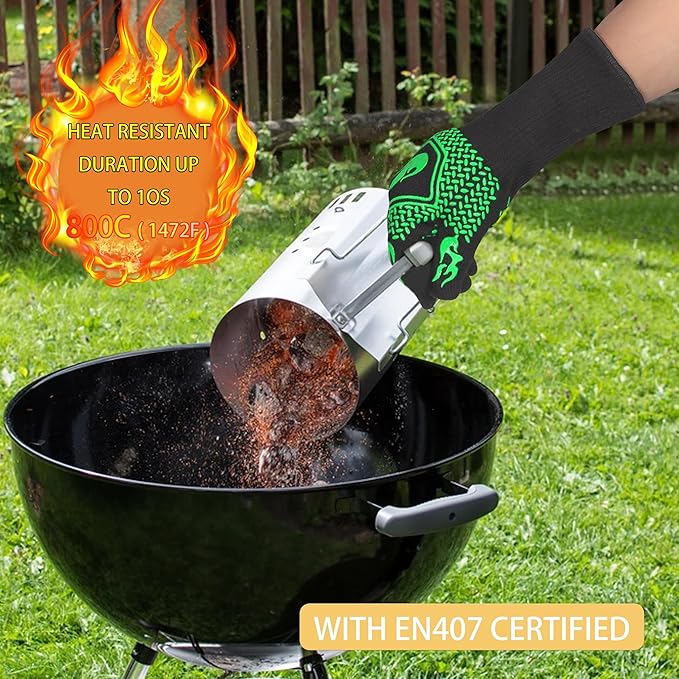 BBQ Fireproof Gloves, Grill Cut-Resistant Gloves 1472°F Heat Resistant Gloves, Non-Slip Silicone