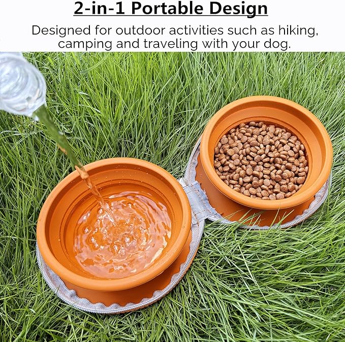 Collapsible Dog Bowls, Portable Dog Bowl, Travel Water Bowl for Dogs Camping Essentials, 2-in-1