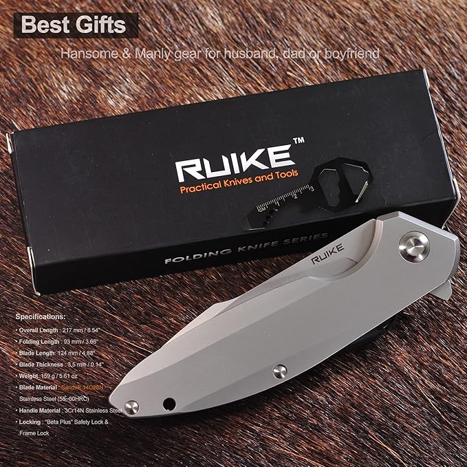 Ruike Pocket Camping Folding Knife,14c28n,Frame Lock,Ball Bearing,Flipper Fast Opening,Harnd 3.66"