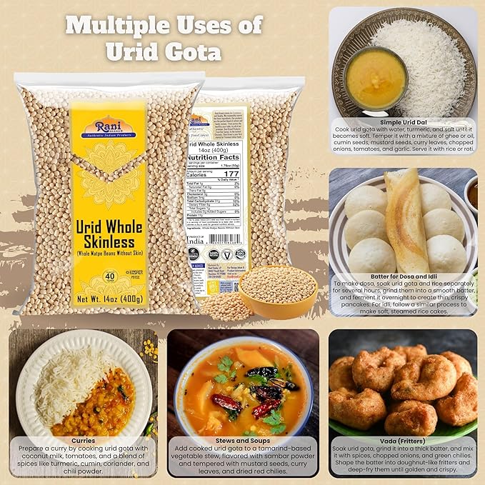 Rani Urid/Urad Gota White (Matpe Beans Skinless) Indian Lentils 14oz (400g) ~ All Natural | Gluten