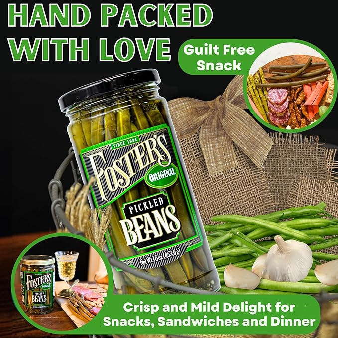 Foster's Pickled Green Beans in a Jar, Original, 16oz, 2 Pack, Traditional Pickled Vegetables