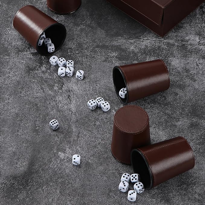 5X Dice Cup Set, PU Leather Dice Shaker Cups with 30 Dices for Bar Party Yahtzee Farkle Dice Games