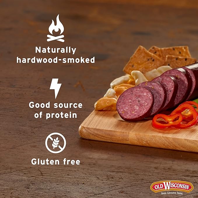 Old Wisconsin Premium Summer Sausage, 100% Natural Meat, Charcuterie, Ready to Eat, High Protein