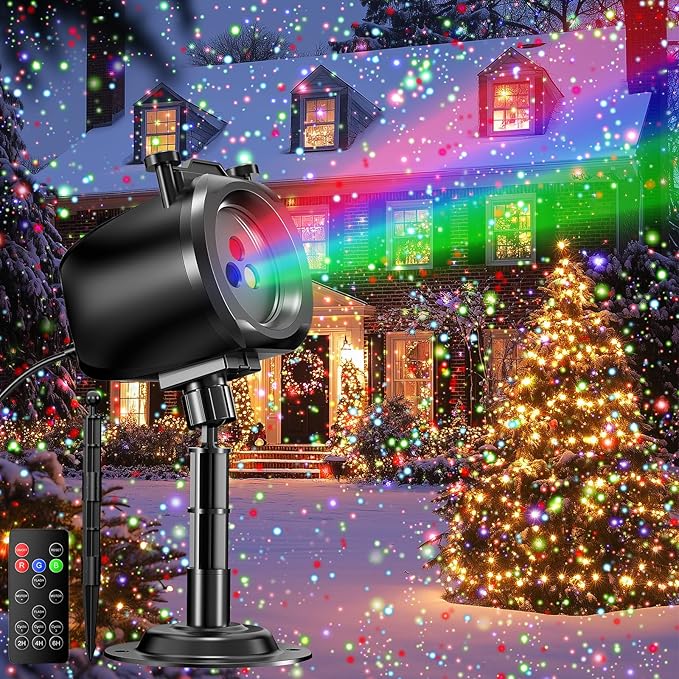 Christmas Laser Projector Light Outdoor, RGB 3 Colors Laser Lights with 24 Patterns, IP65